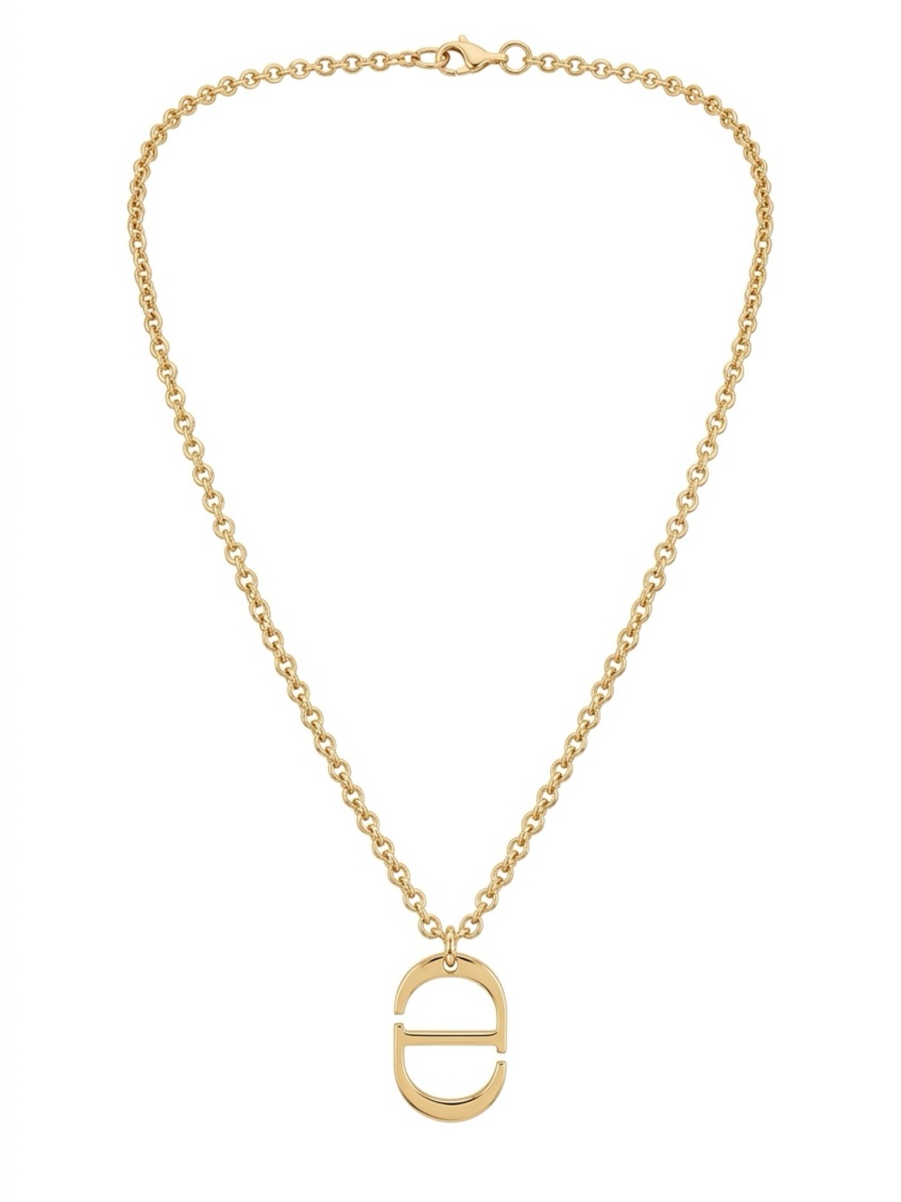 Gold Pendant Chain Necklace with Modern Oval Charm